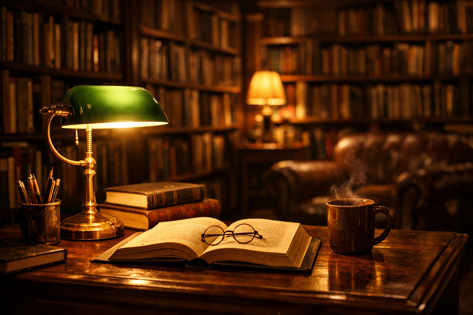 Gece kütüphanesi atmosferi